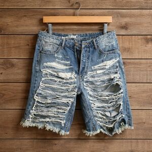 Distressed Blue Denim Shorts